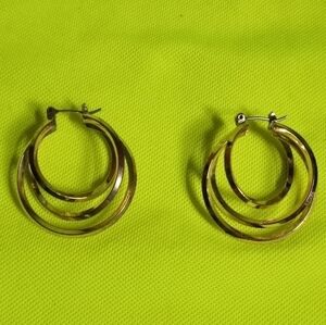 Goldtone triple ring wire hoop earrings